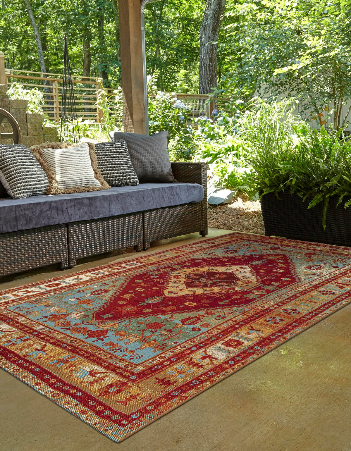 Patio Elegance Collection Area Rug -  Arbor Rectangle Red Green Blue  lifestyle 5