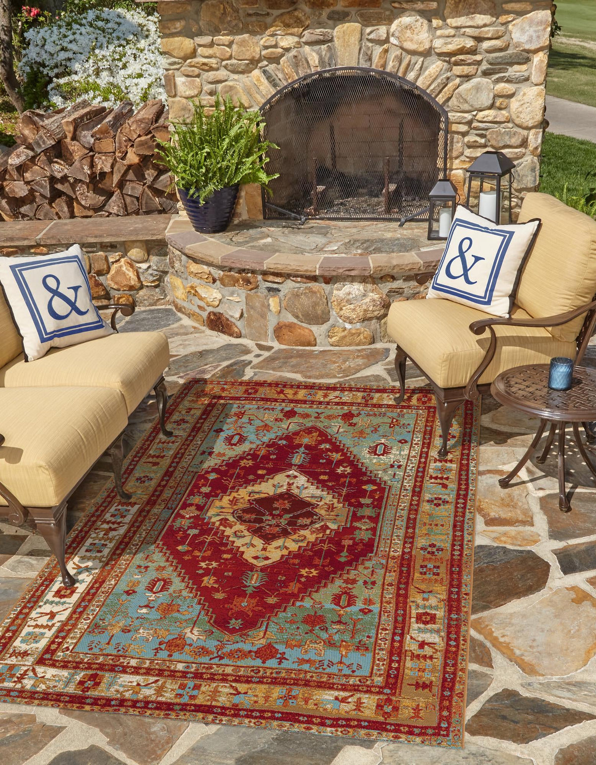 Patio Elegance Collection Area Rug -  Arbor Rectangle Red Green Blue  lifestyle 8