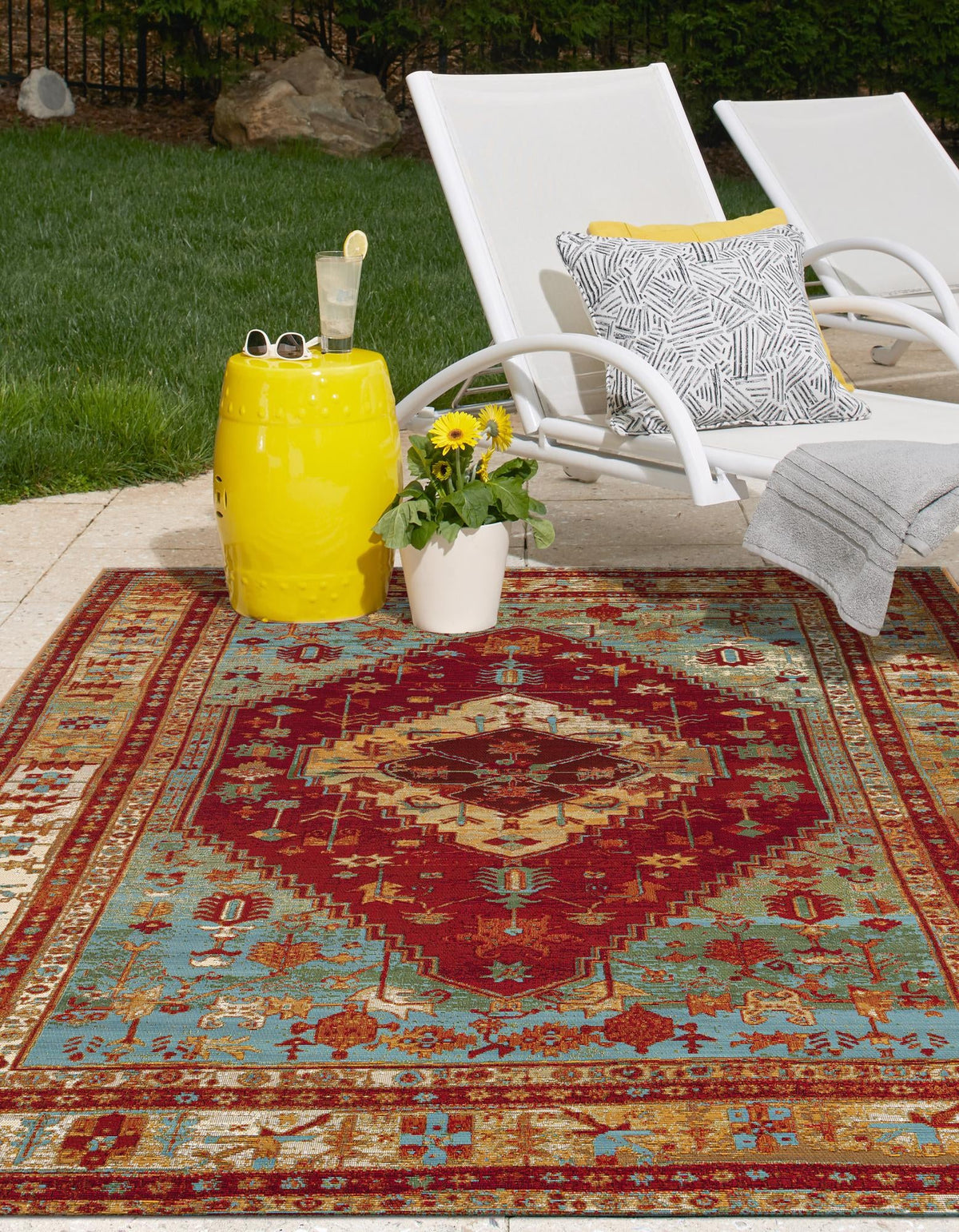 Patio Elegance Collection Area Rug -  Arbor Rectangle Red Green Blue  lifestyle 9