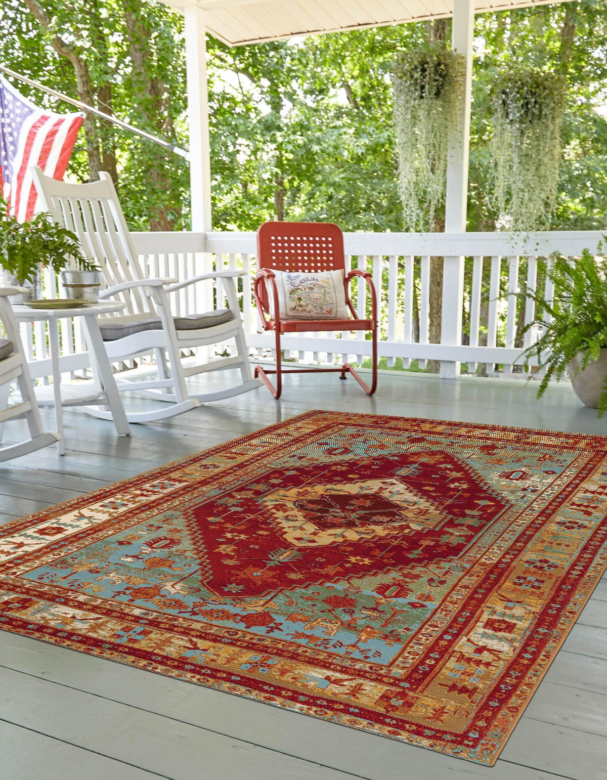Patio Elegance Collection Area Rug -  Arbor Rectangle Red Green Blue  lifestyle 11