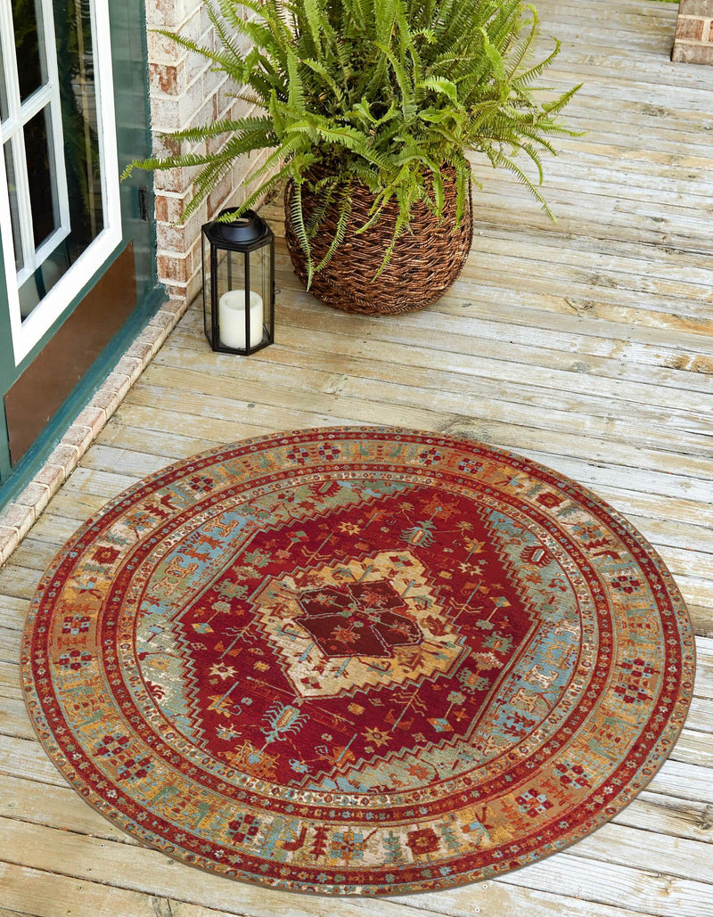 Patio Elegance Collection Area Rug -  Arbor Round Red Green Blue  lifestyle 49