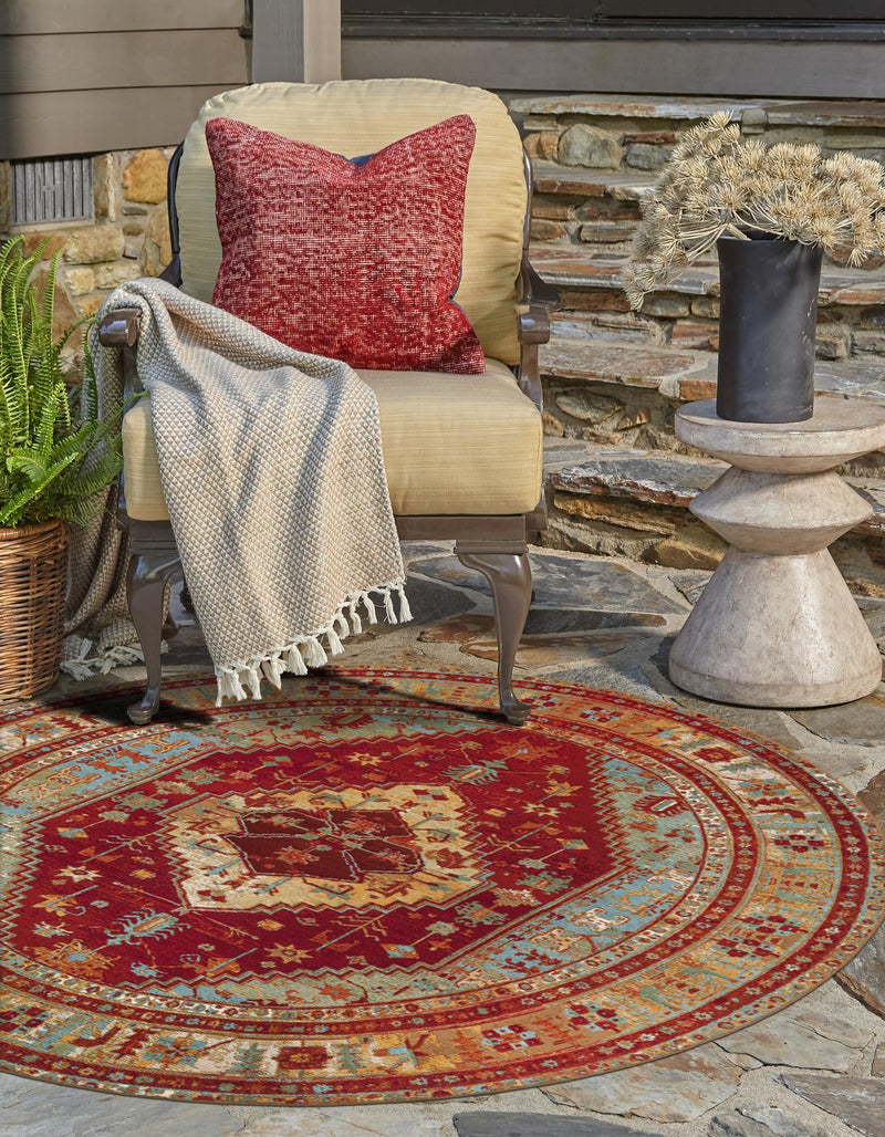 Patio Elegance Collection Area Rug -  Arbor Round Red Green Blue  lifestyle 52