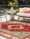 Patio Elegance Collection Area Rug -  Arbor Square Red Green Blue  lifestyle 30