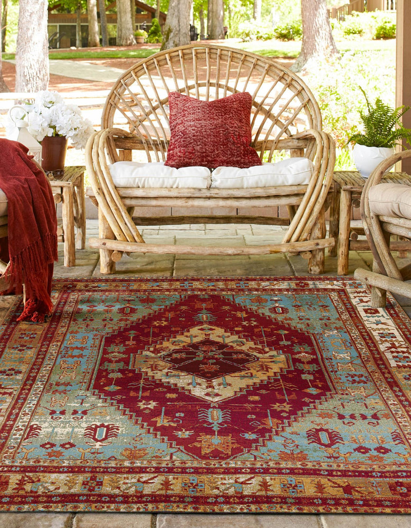 Patio Elegance Collection Area Rug -  Arbor Square Red Green Blue  lifestyle 36