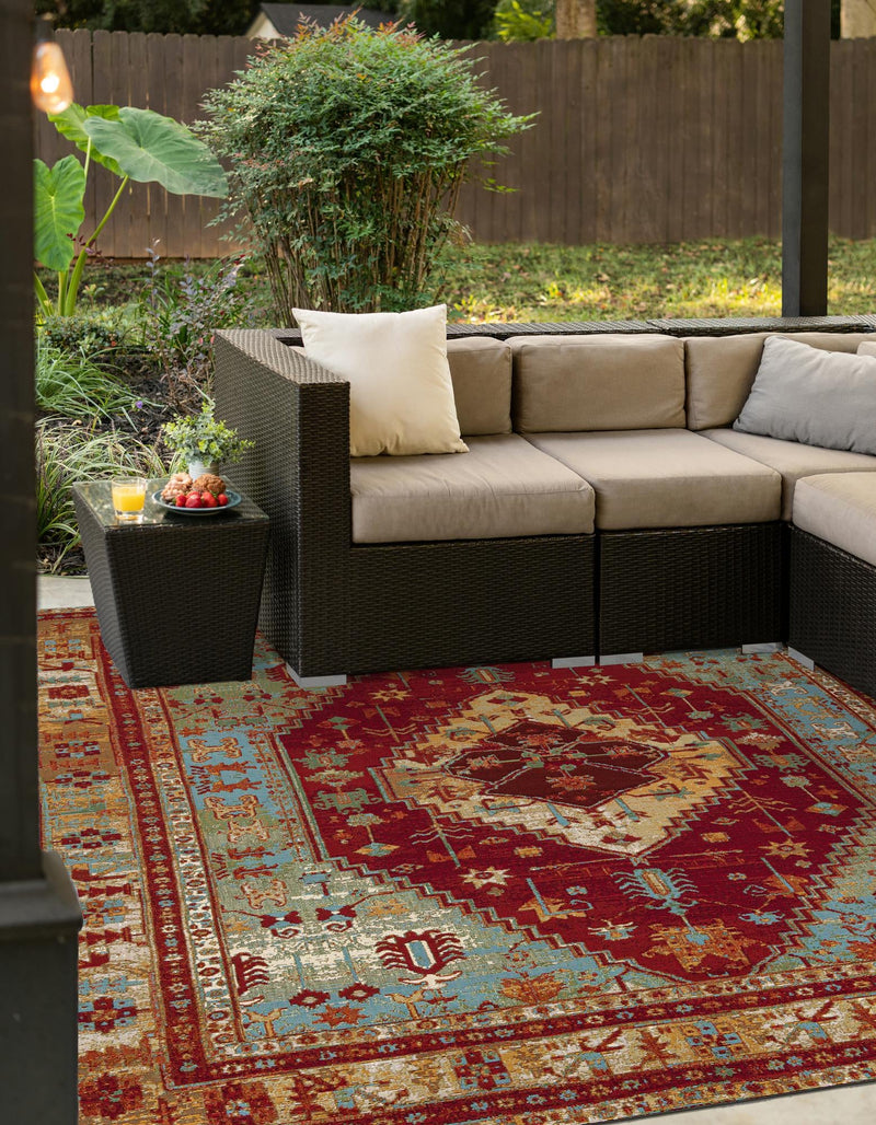 Patio Elegance Collection Area Rug -  Arbor Square Red Green Blue  lifestyle 42