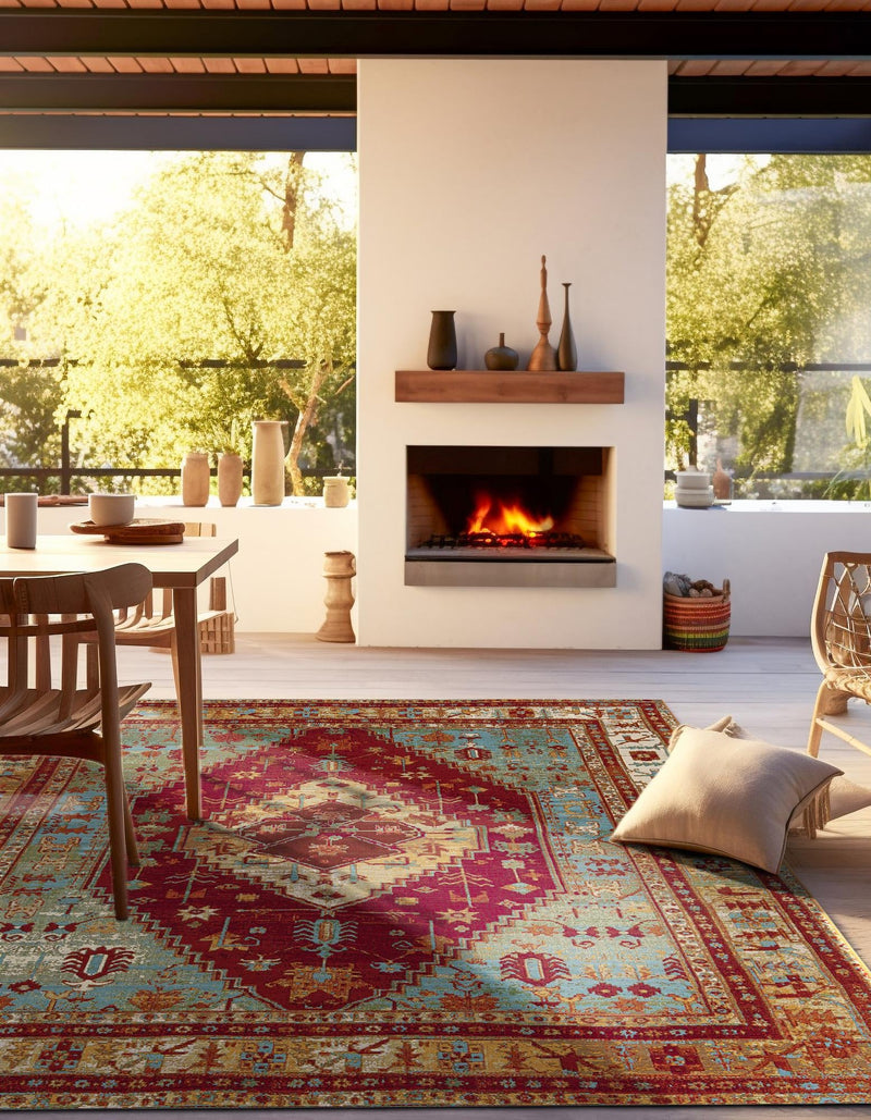 Patio Elegance Collection Area Rug -  Arbor Square Red Green Blue  lifestyle 48