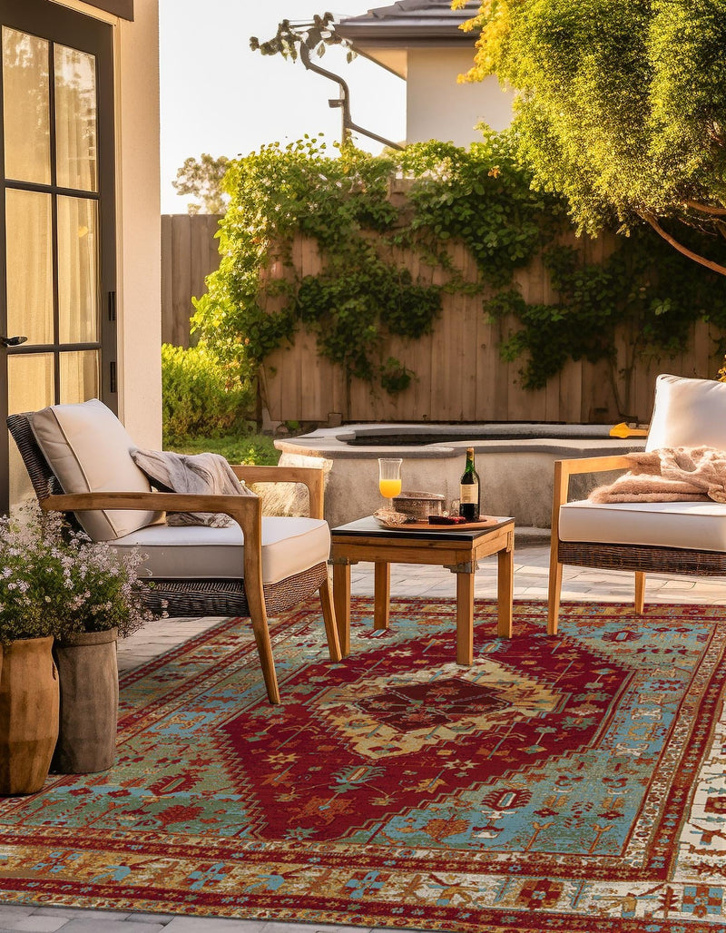 Patio Elegance Collection Area Rug -  Arbor Square Red Green Blue  lifestyle 51