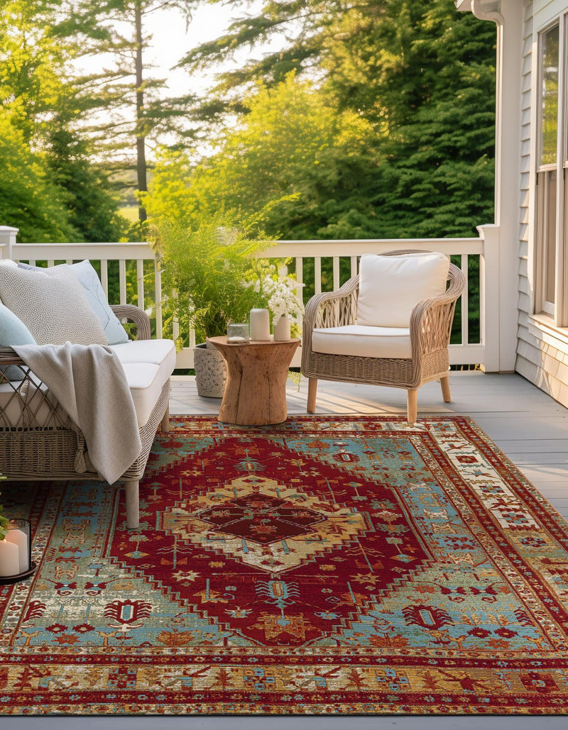 Patio Elegance Collection Area Rug -  Arbor Square Red Green Blue  lifestyle 54
