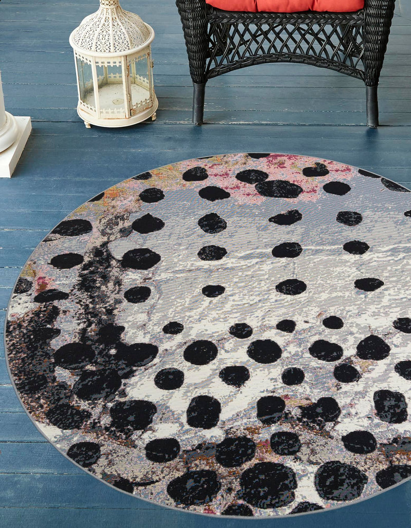 Urban Terrace Collection Area Rug -  Piazza Round White and Black  lifestyle 28