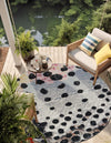 Urban Terrace Collection Area Rug -  Piazza Round White and Black  lifestyle 46