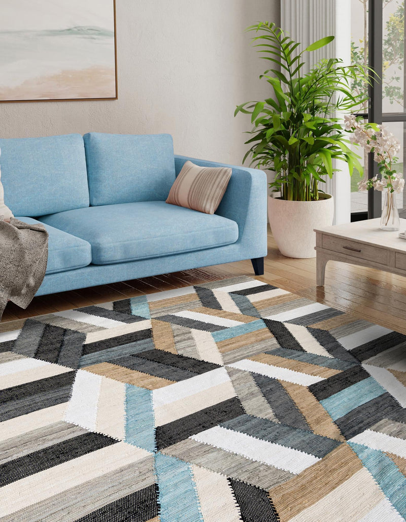 Thar Cotton Collection Area Rug -  Cochin Square Blue  lifestyle 24