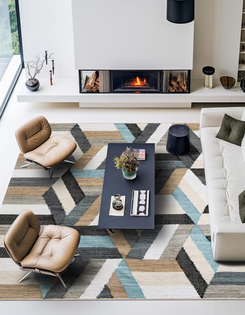 Thar Cotton Collection Area Rug -  Cochin Square Blue  lifestyle 26