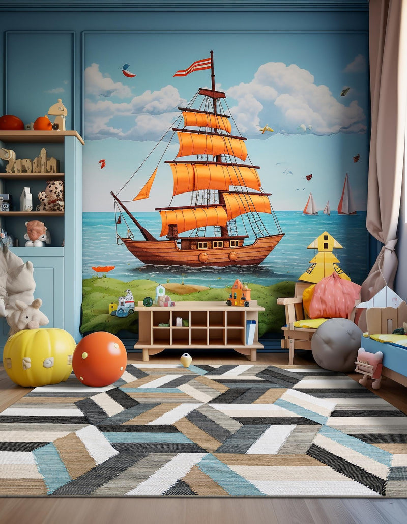 Thar Cotton Collection Area Rug -  Cochin Square Blue  lifestyle 28