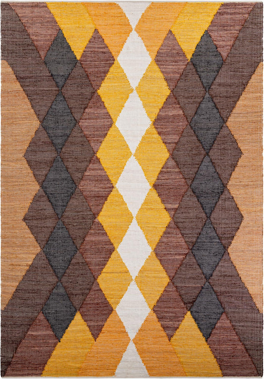 Thar Cotton Collection Area Rug -  Munnar Rectangle Brown Yellow Black Main