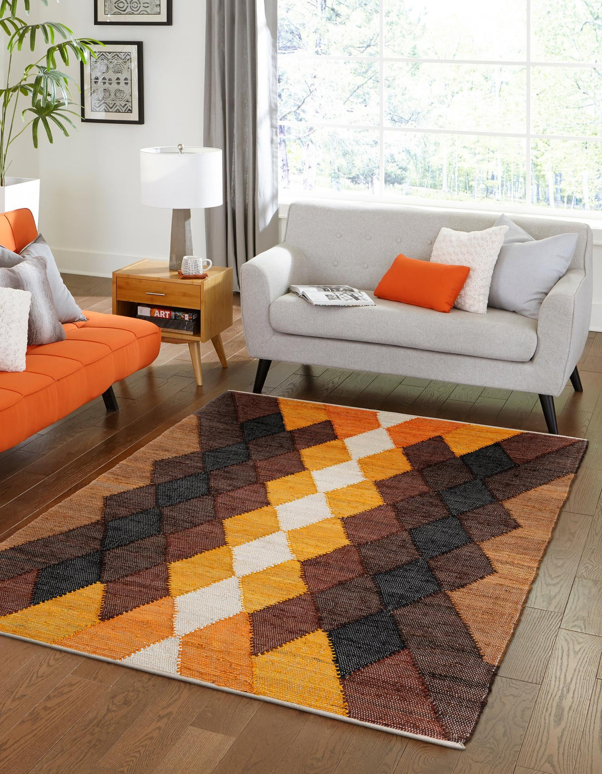 Thar Cotton Collection Area Rug -  Munnar Rectangle Brown Yellow Black Main