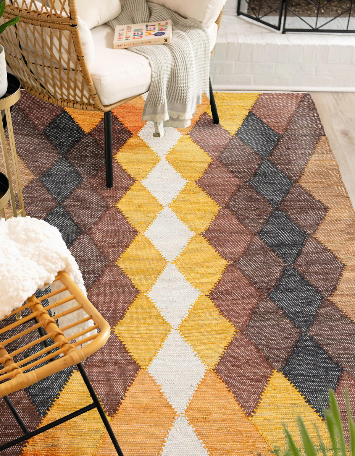Thar Cotton Collection Area Rug -  Munnar Rectangle Brown Yellow Black  lifestyle 2
