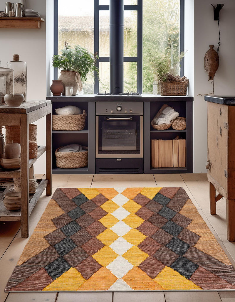 Thar Cotton Collection Area Rug -  Munnar Rectangle Brown Yellow Black  lifestyle 4