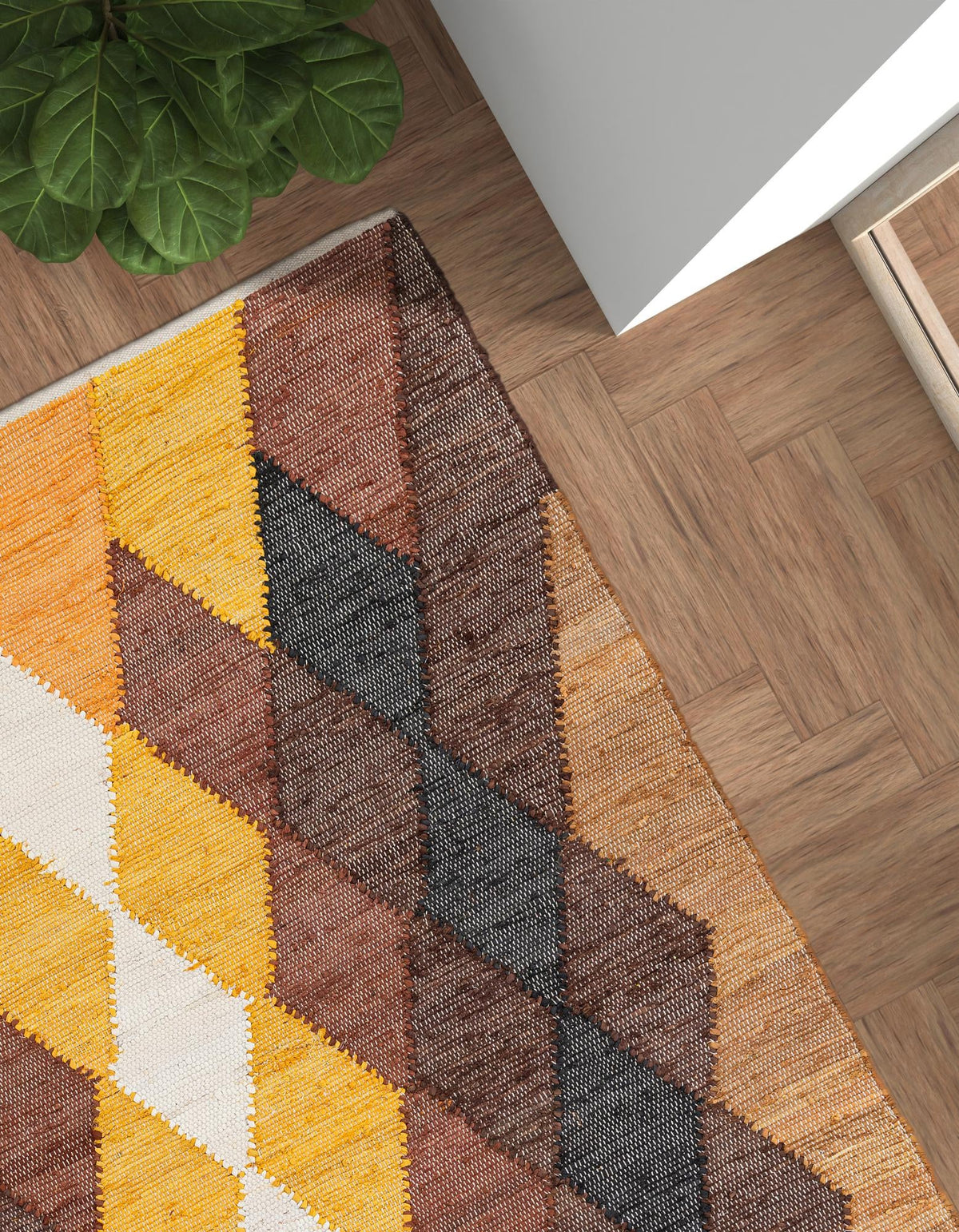 Thar Cotton Collection Area Rug -  Munnar Rectangle Brown Yellow Black  lifestyle 6