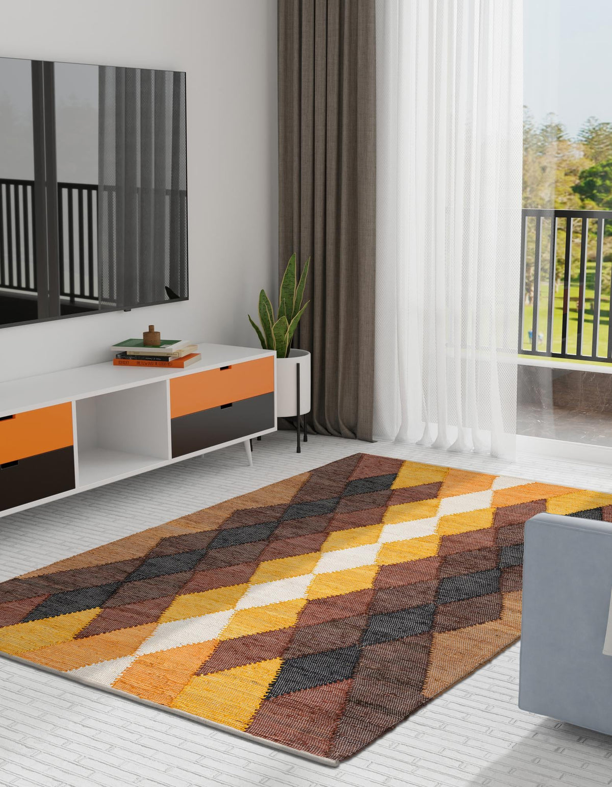 Thar Cotton Collection Area Rug -  Munnar Rectangle Brown Yellow Black  lifestyle 7