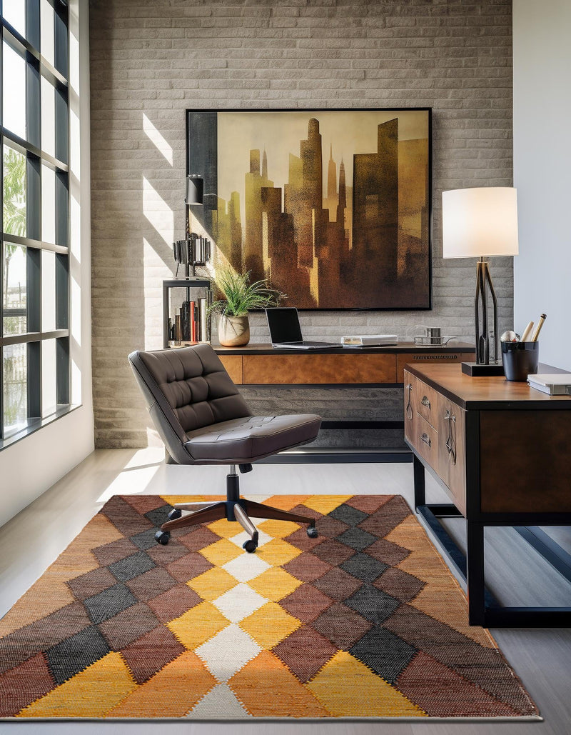 Thar Cotton Collection Area Rug -  Munnar Rectangle Brown Yellow Black  lifestyle 9