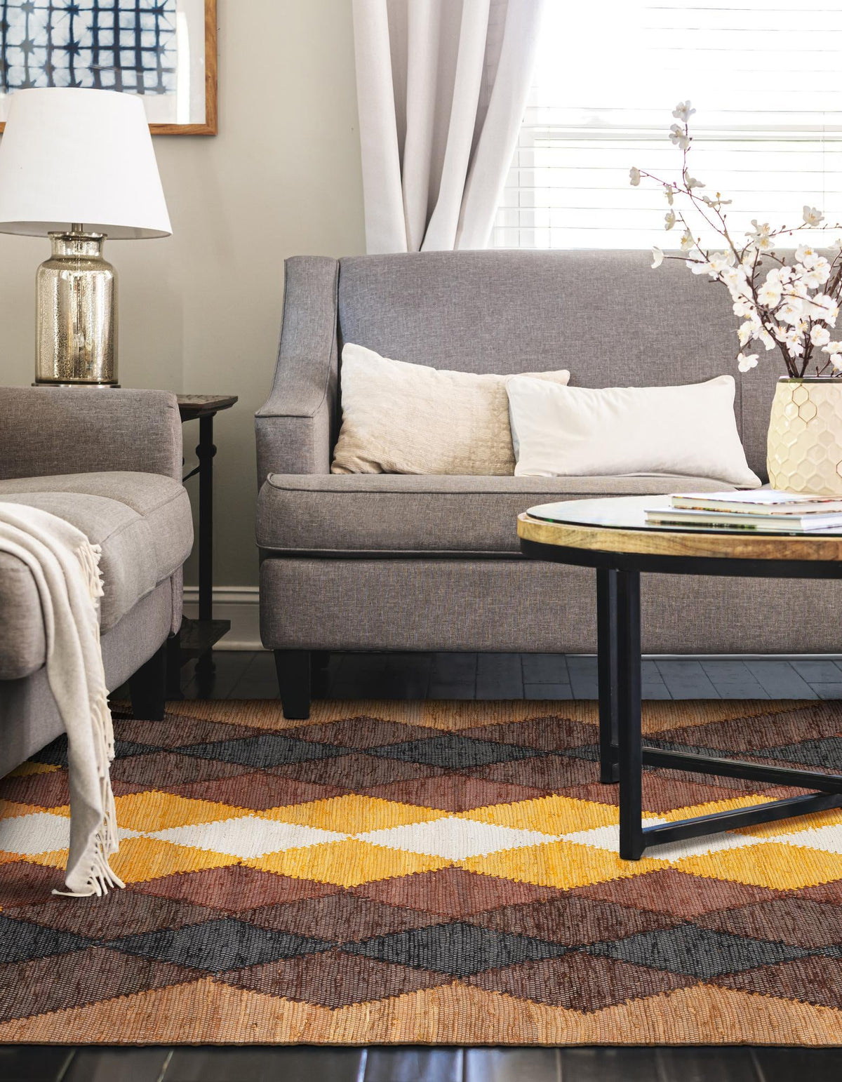 Thar Cotton Collection Area Rug -  Munnar Rectangle Brown Yellow Black  lifestyle 10