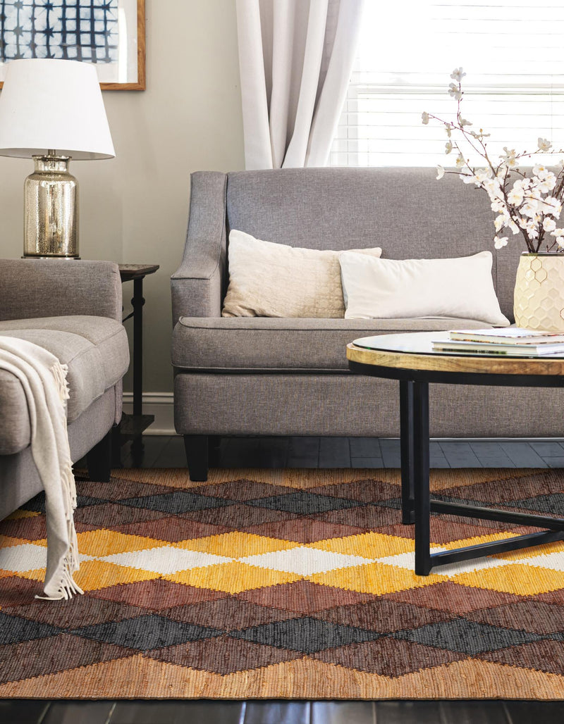 Thar Cotton Collection Area Rug -  Munnar Rectangle Brown Yellow Black  lifestyle 10