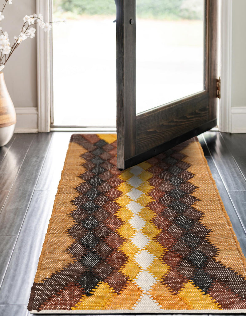 Thar Cotton Collection Area Rug -  Munnar Runner Brown Yellow Black  lifestyle 22