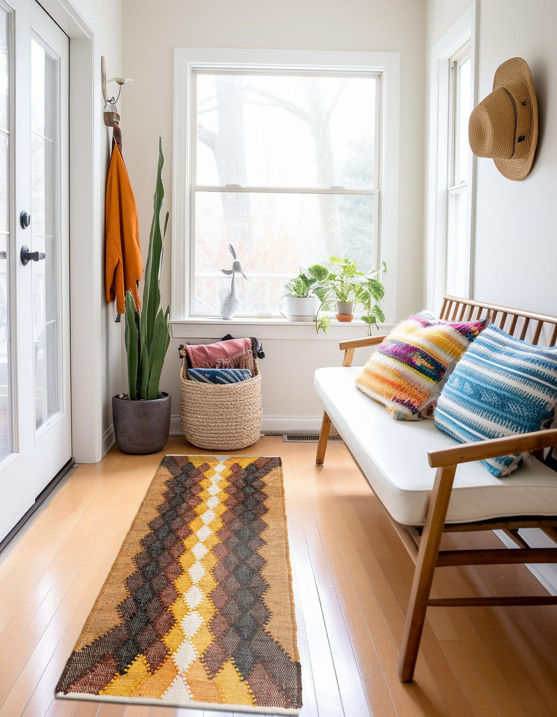 Thar Cotton Collection Area Rug -  Munnar Runner Brown Yellow Black  lifestyle 24