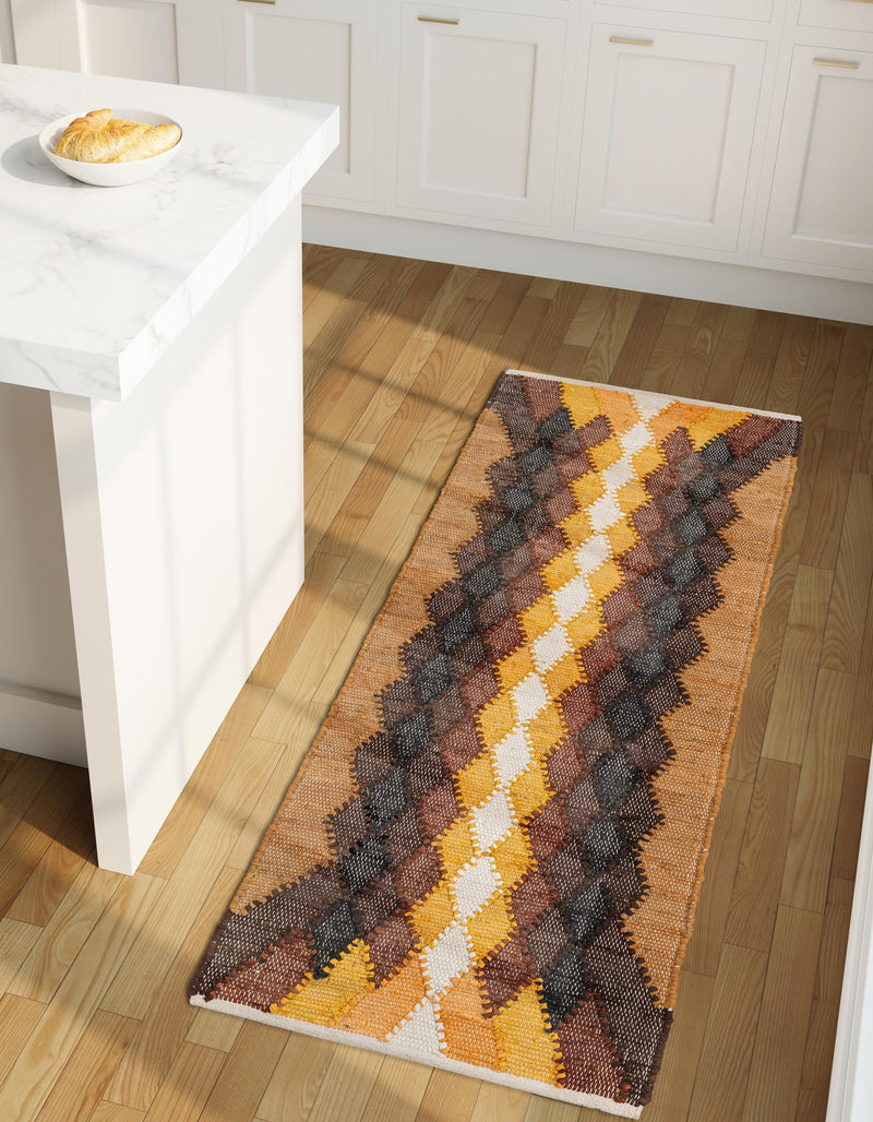 Thar Cotton Collection Area Rug -  Munnar Runner Brown Yellow Black  lifestyle 26