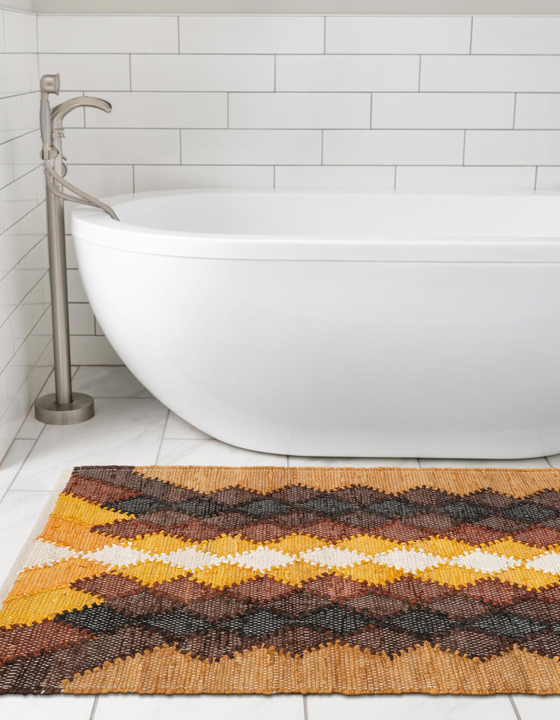 Thar Cotton Collection Area Rug -  Munnar Runner Brown Yellow Black  lifestyle 28