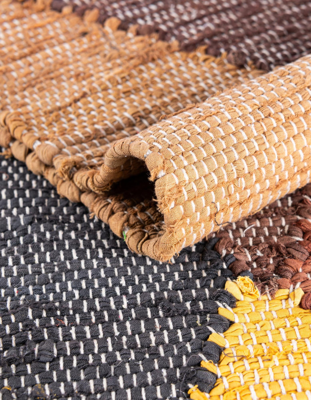 Thar Cotton Collection Area Rug -  Munnar Runner Brown Yellow Black  lifestyle 32