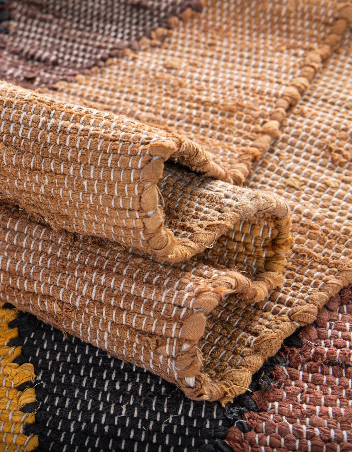Thar Cotton Collection Area Rug -  Munnar Runner Brown Yellow Black  lifestyle 39