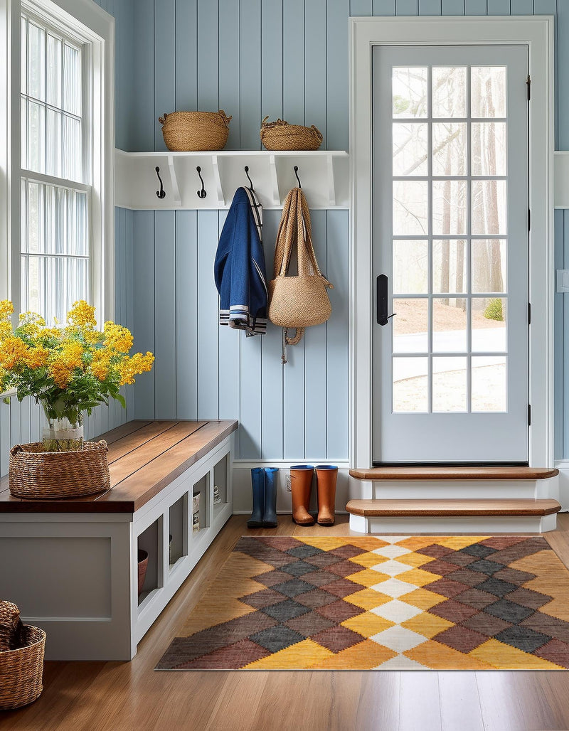 Thar Cotton Collection Area Rug -  Munnar Square Brown Yellow Black  lifestyle 21