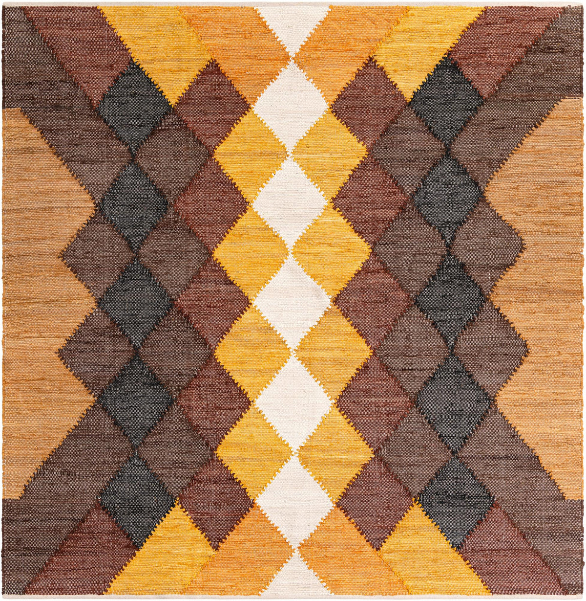 Thar Cotton Collection Area Rug -  Munnar Square Brown Yellow Black  lifestyle 29