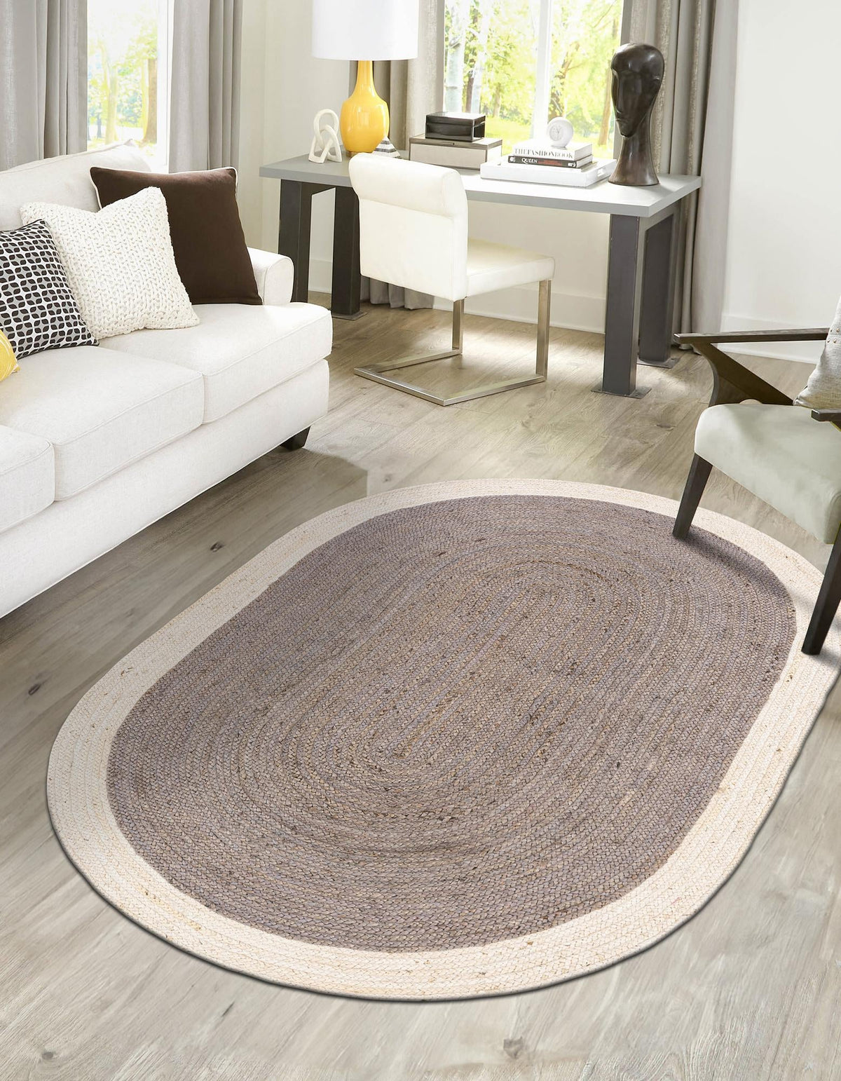 Woven Seaside Jute Collection Area Rug - Nantucket Oval Gray and White  lifestyle 134