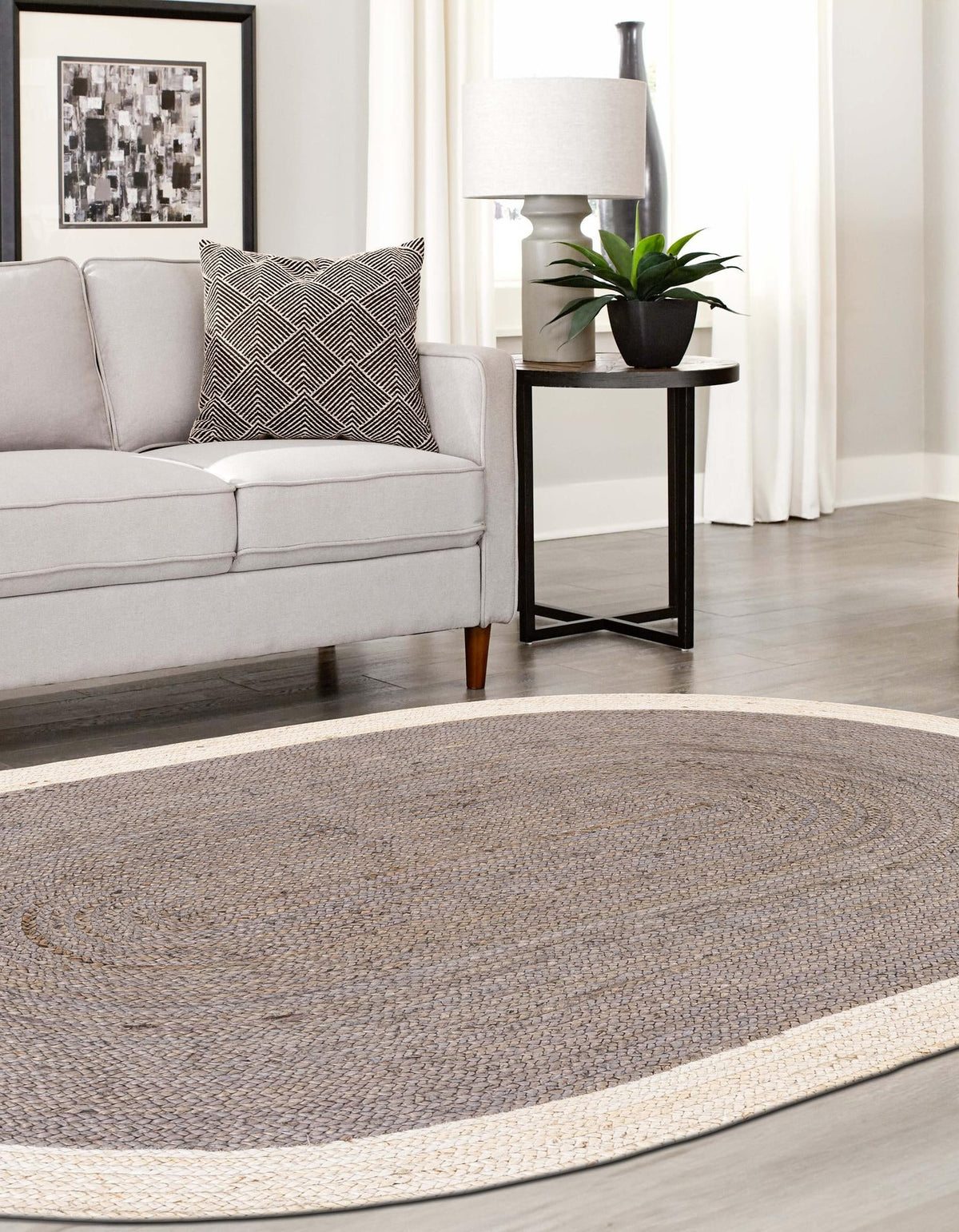 Woven Seaside Jute Collection Area Rug - Nantucket Oval Gray and White  lifestyle 152