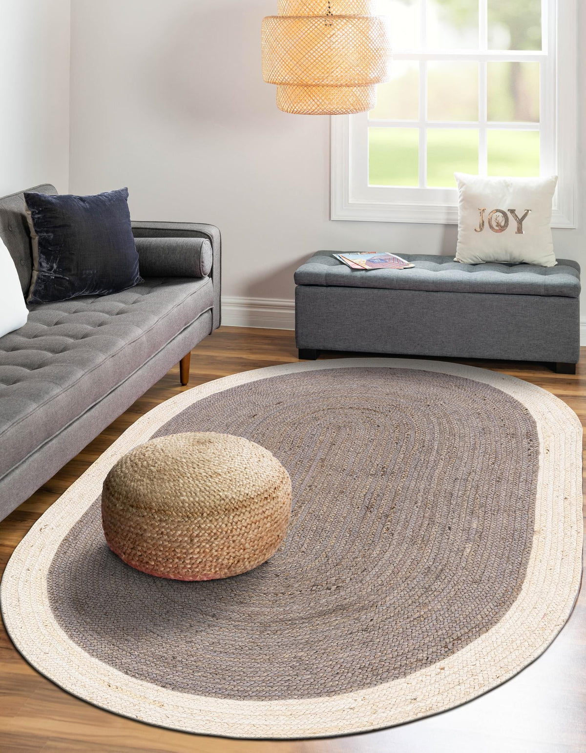 Woven Seaside Jute Collection Area Rug - Nantucket Oval Gray and White  lifestyle 170