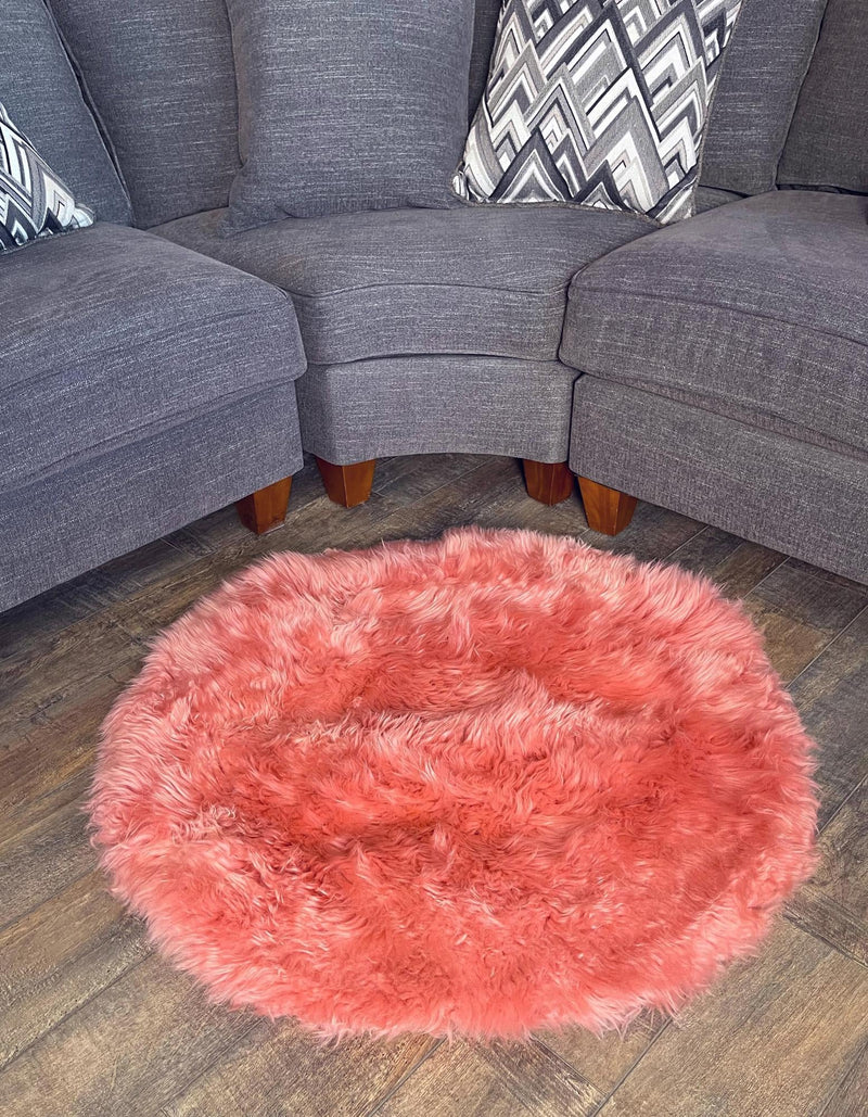 Lambskin Haven Collection Area Rug - Fleeceville Round Pink  lifestyle 6