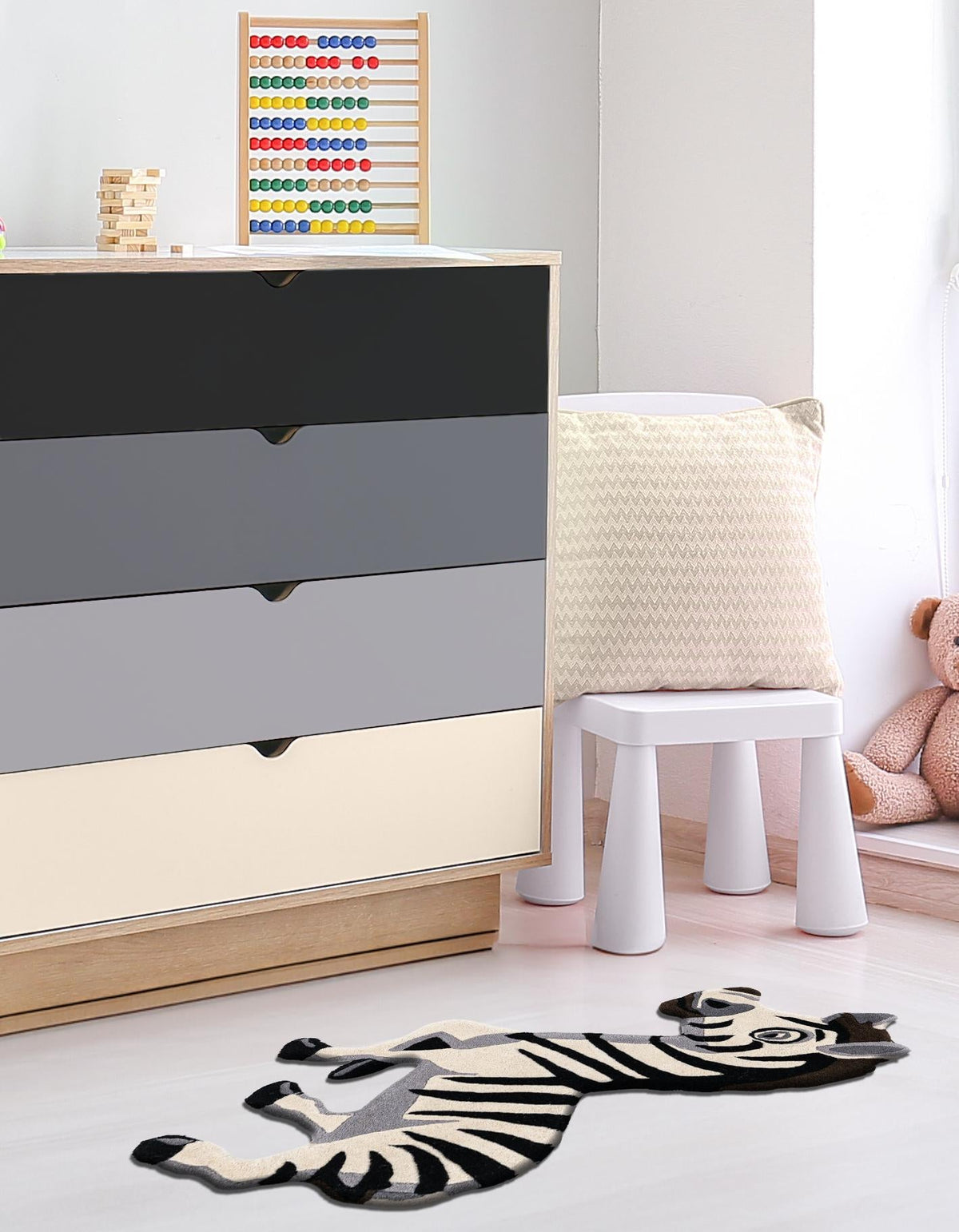 Whimsy Wonders Wool Collection Area Rug -  Marsh Rectangle White and Black  lifestyle 5