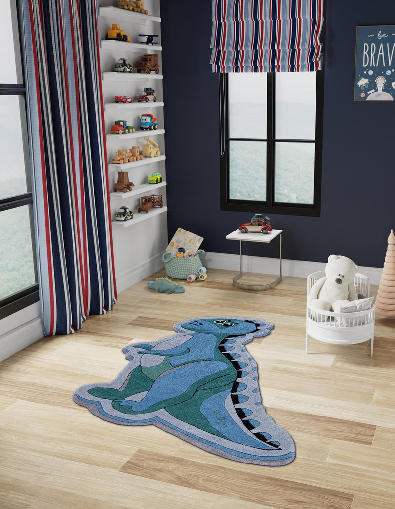 Whimsy Wonders Wool Collection Area Rug -  Grove Round Blue  lifestyle 5