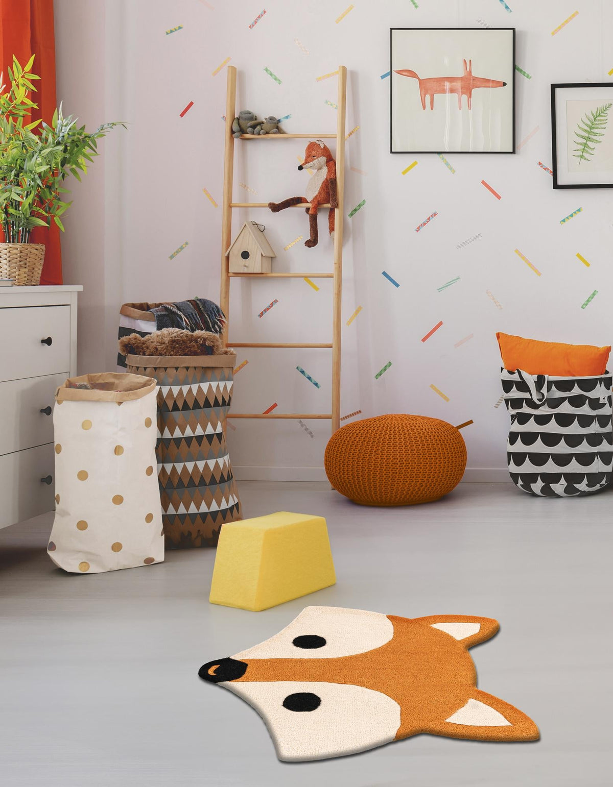 Whimsy Wonders Wool Collection Area Rug -  Meadow Round Orange and White  lifestyle 2