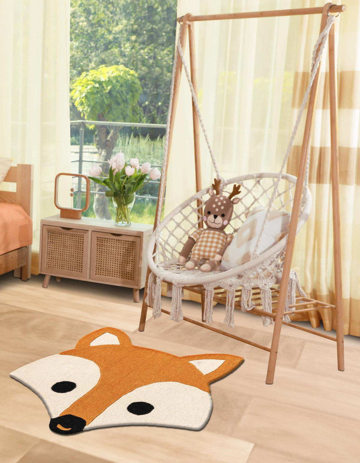 Whimsy Wonders Wool Collection Area Rug -  Meadow Round Orange and White  lifestyle 12