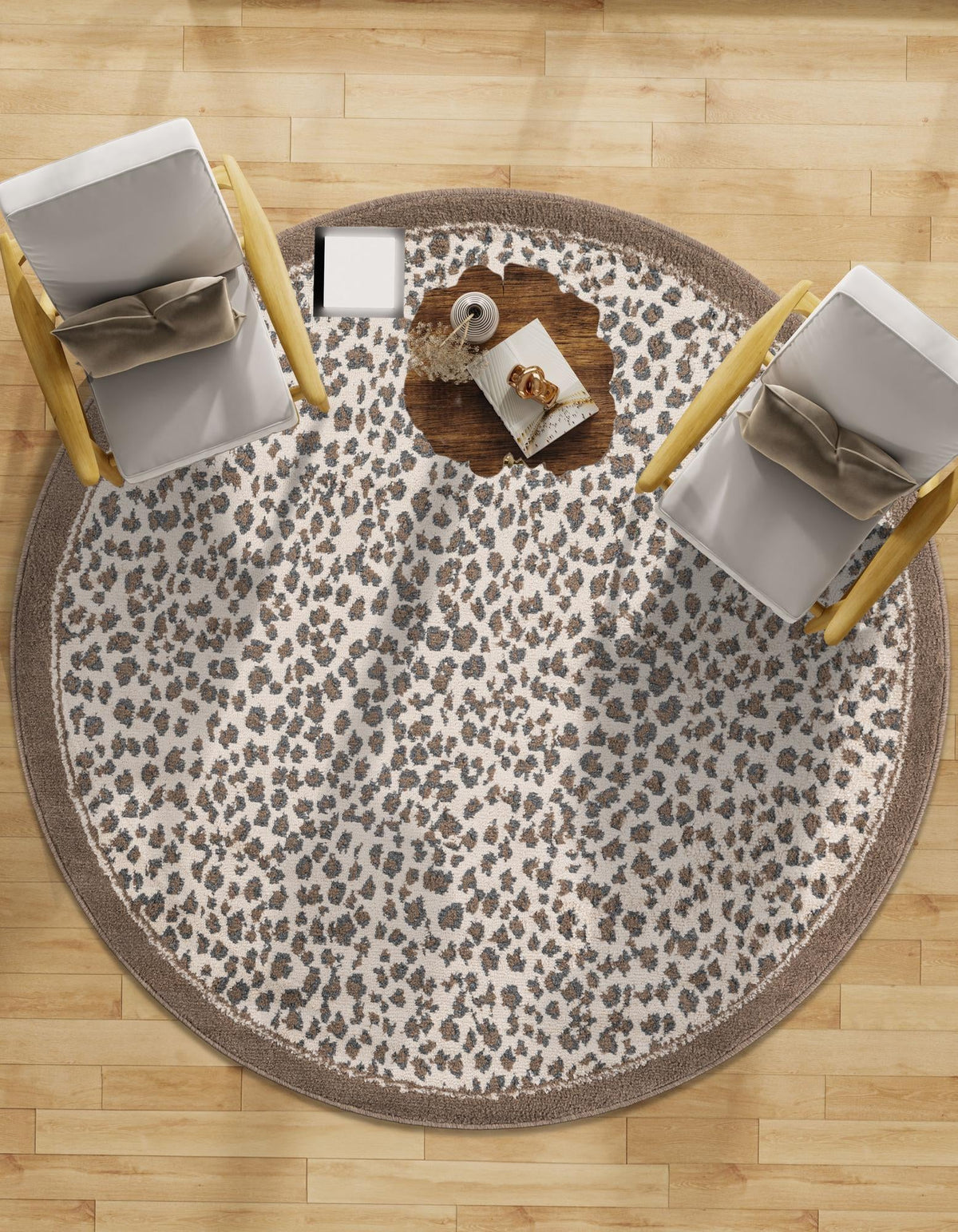 Savannah Sojourn Collection Area Rug - Serengeti Round Brown  lifestyle 169