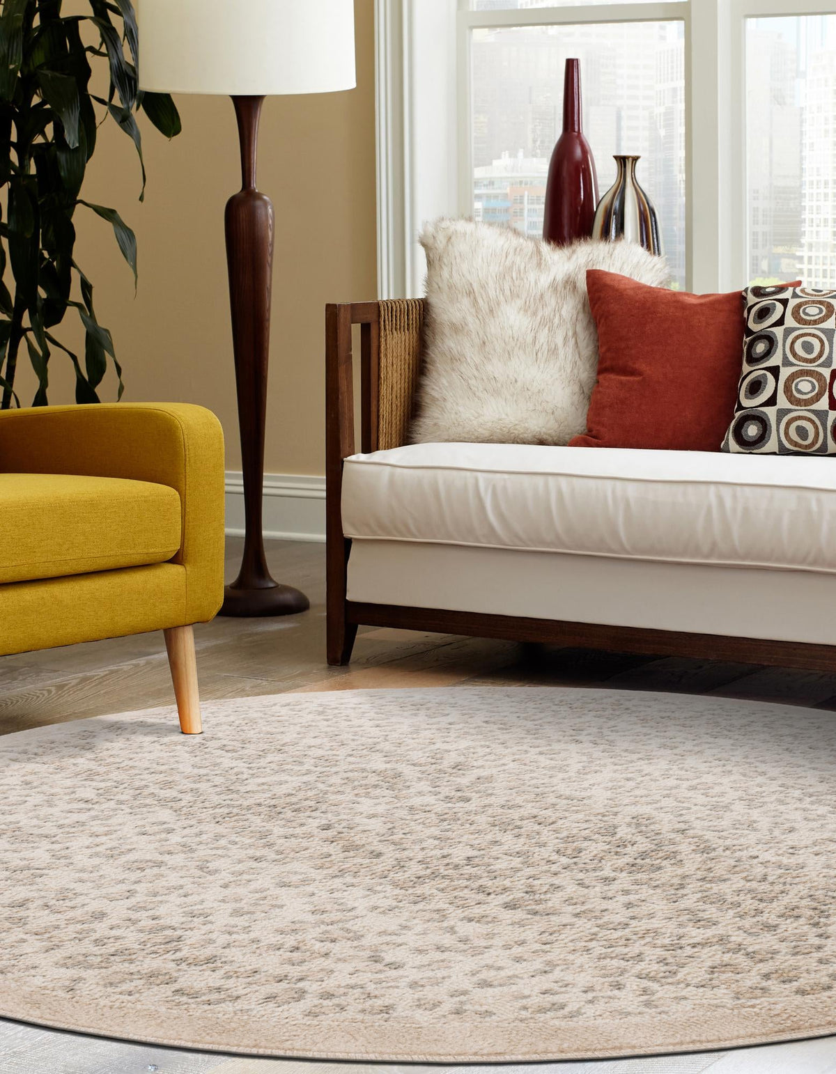 Savannah Sojourn Collection Area Rug - Serengeti Round Ivory  lifestyle 90