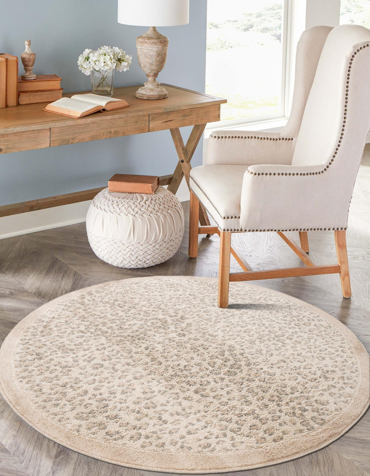 Savannah Sojourn Collection Area Rug - Serengeti Round Ivory  lifestyle 111