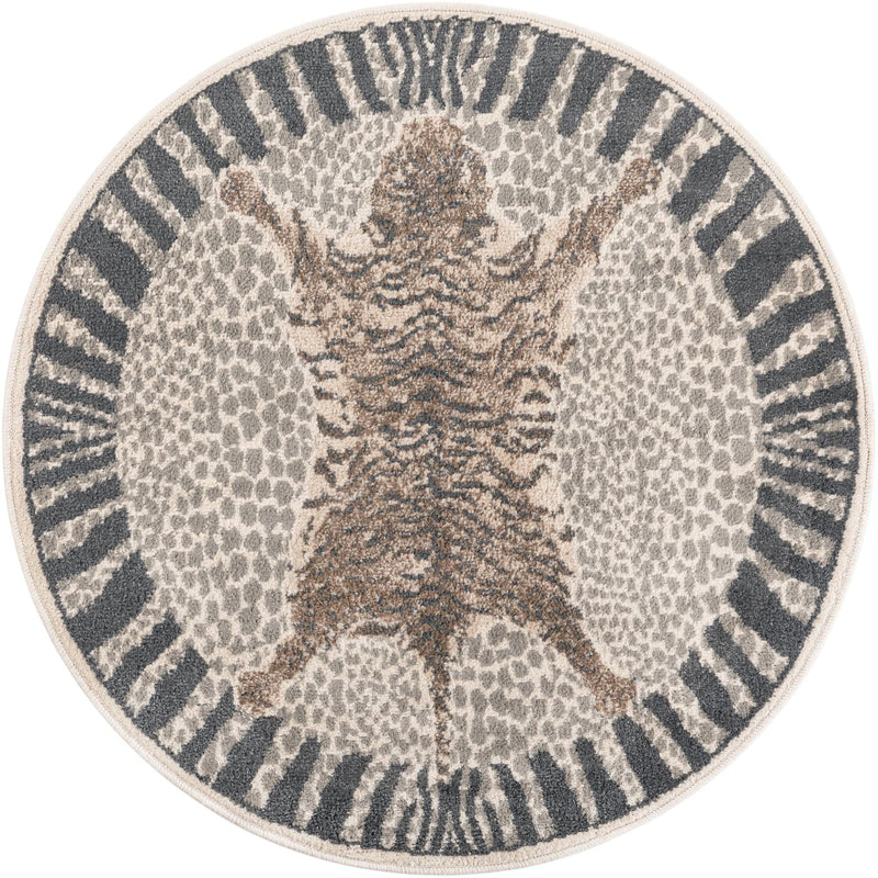 Savannah Sojourn Collection Area Rug -  Masai Round Gray and Ivory  lifestyle 39