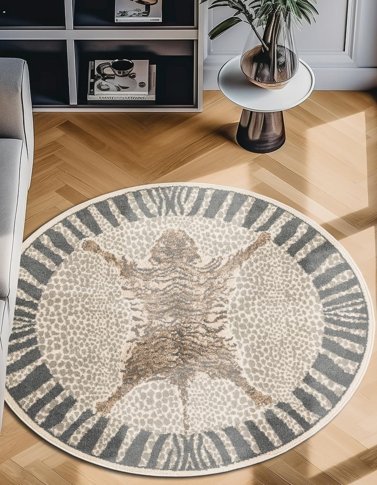 Savannah Sojourn Collection Area Rug -  Masai Round Gray and Ivory  lifestyle 32