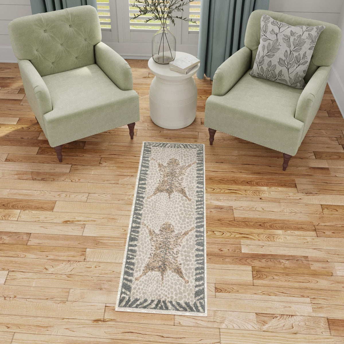 Savannah Sojourn Collection Area Rug -  Masai Runner Gray and Ivory  lifestyle 77
