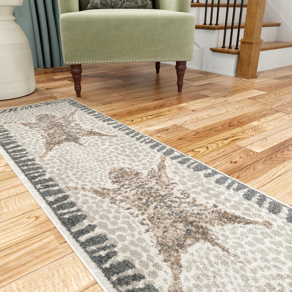 Savannah Sojourn Collection Area Rug -  Masai Runner Gray and Ivory  lifestyle 79