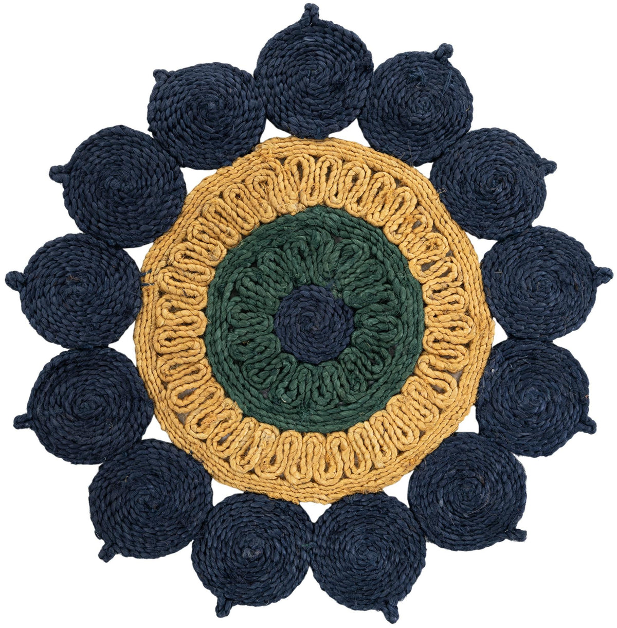 Woven Seaside Jute Collection Area Rug - Coastalhaven (Navy Blue Yellow Green) Round Navy Blue Yellow Green  lifestyle 3